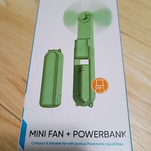 Green Mini Fan and Powerbank